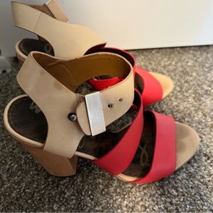 Sam Edelman nude and orange strappy heels